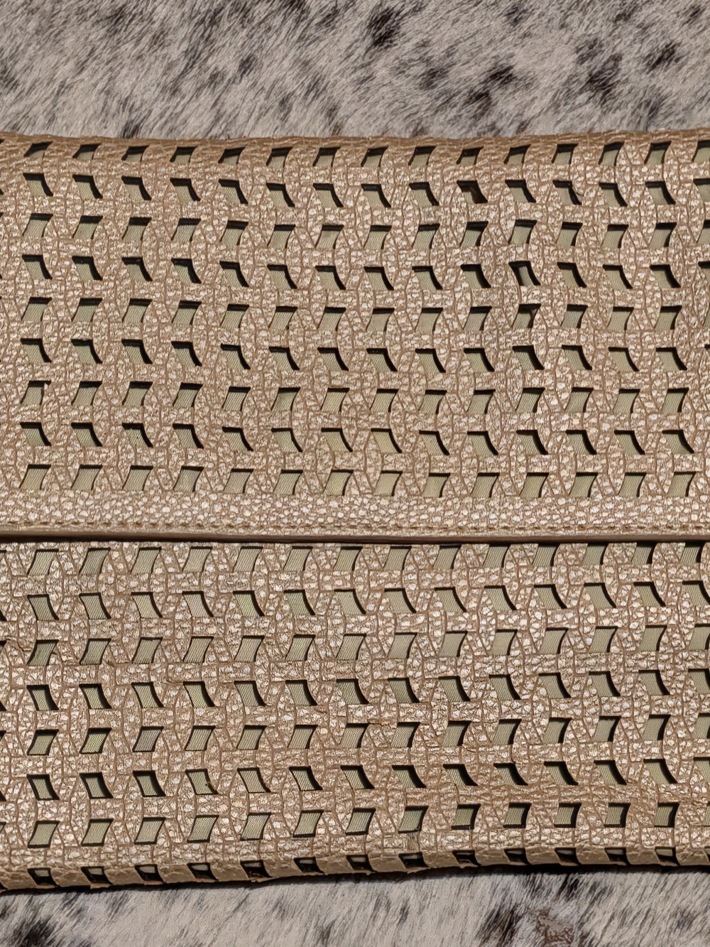 Woven Cutout Leather Clutch Wristlet - Gold